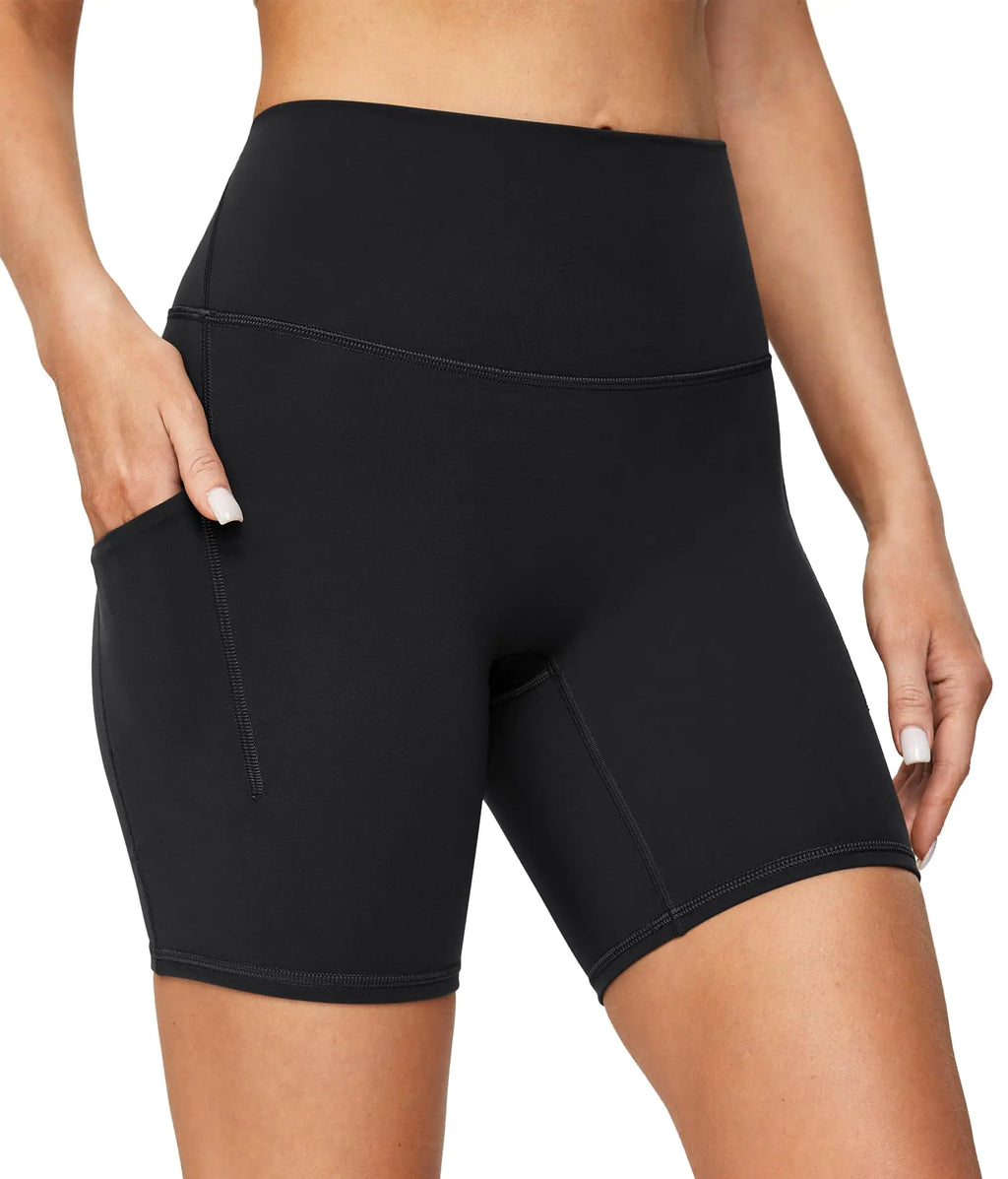 Heathyoga Buttery Soft 6" Yoga Shorts for Women Biker Shorts Women Tummy Control Workout Gym Spandex Shorts with Pockets Black