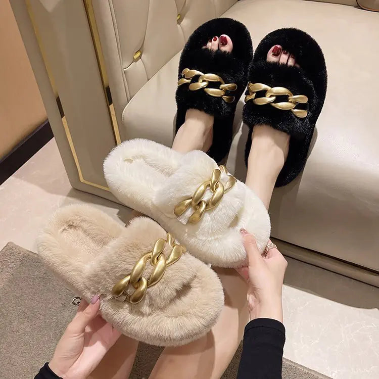 Thick-Sole Wool Slippers for Women to Wear Outdoors