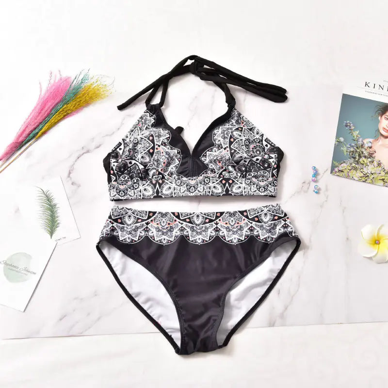 Plus Size Floral Back Tie Bikini Swimsuit for Women