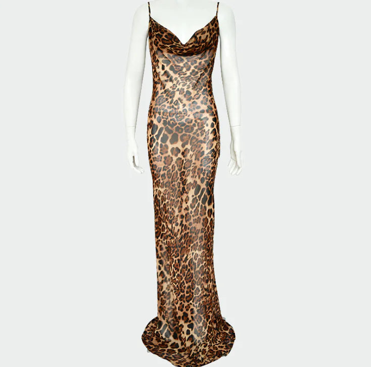 Leopard Print Backless Dress with Spaghetti Straps